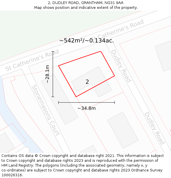 2, DUDLEY ROAD, GRANTHAM, NG31 9AA: Plot and title map