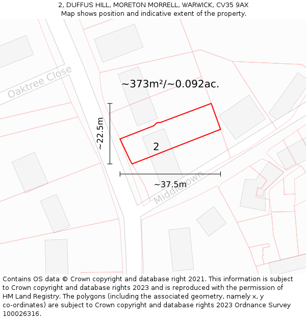 2, DUFFUS HILL, MORETON MORRELL, WARWICK, CV35 9AX: Plot and title map