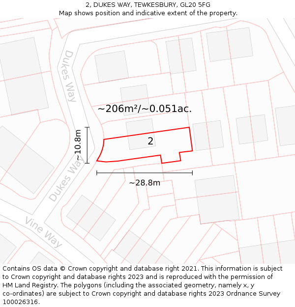 2, DUKES WAY, TEWKESBURY, GL20 5FG: Plot and title map