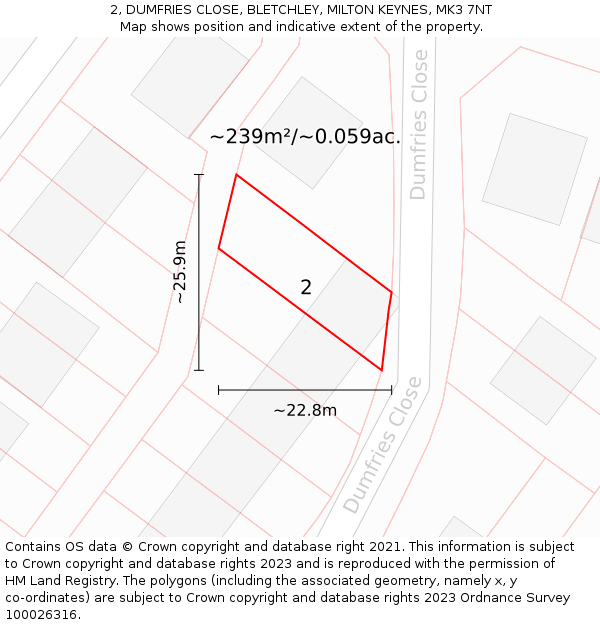 2, DUMFRIES CLOSE, BLETCHLEY, MILTON KEYNES, MK3 7NT: Plot and title map
