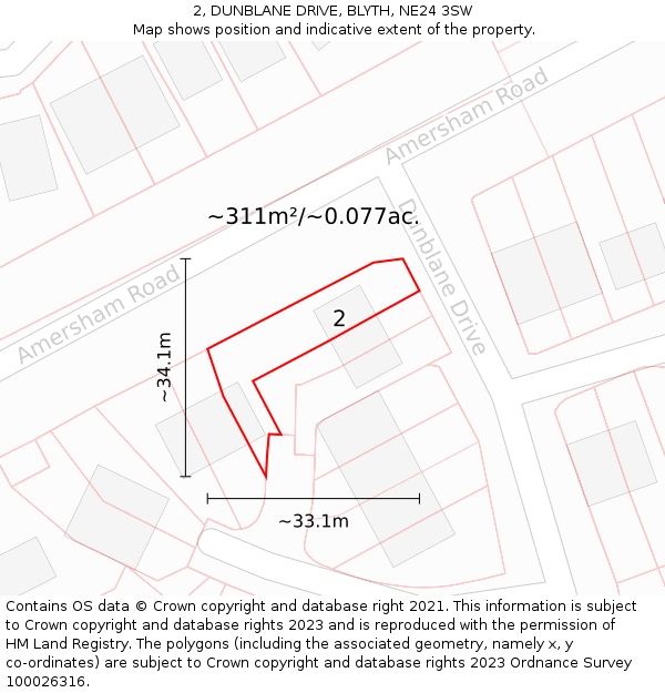 2, DUNBLANE DRIVE, BLYTH, NE24 3SW: Plot and title map