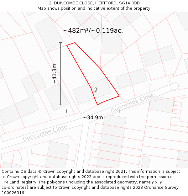 2, DUNCOMBE CLOSE, HERTFORD, SG14 3DB: Plot and title map