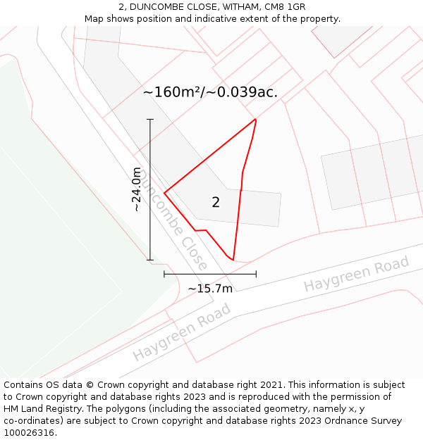 2, DUNCOMBE CLOSE, WITHAM, CM8 1GR: Plot and title map