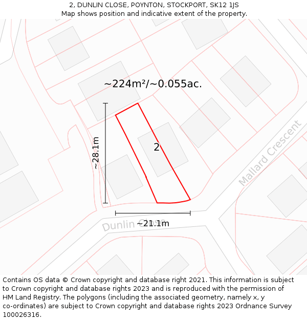 2, DUNLIN CLOSE, POYNTON, STOCKPORT, SK12 1JS: Plot and title map