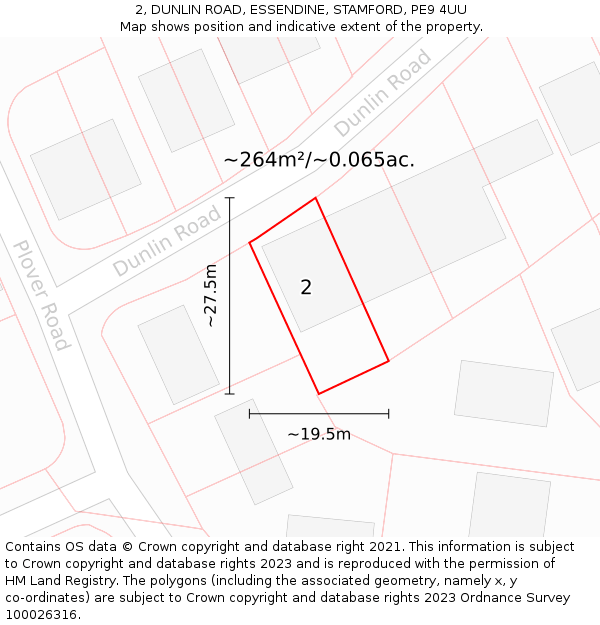2, DUNLIN ROAD, ESSENDINE, STAMFORD, PE9 4UU: Plot and title map