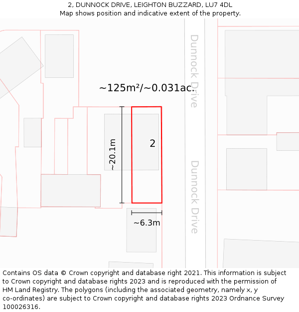 2, DUNNOCK DRIVE, LEIGHTON BUZZARD, LU7 4DL: Plot and title map