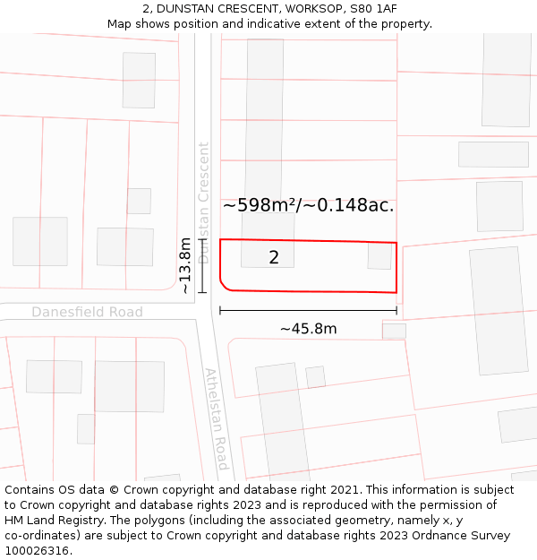 2, DUNSTAN CRESCENT, WORKSOP, S80 1AF: Plot and title map