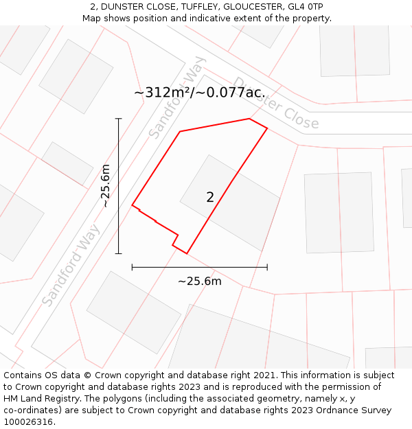 2, DUNSTER CLOSE, TUFFLEY, GLOUCESTER, GL4 0TP: Plot and title map