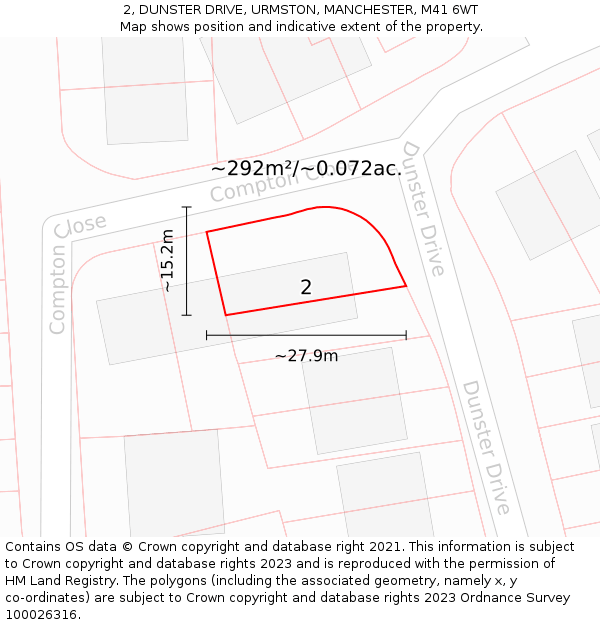 2, DUNSTER DRIVE, URMSTON, MANCHESTER, M41 6WT: Plot and title map
