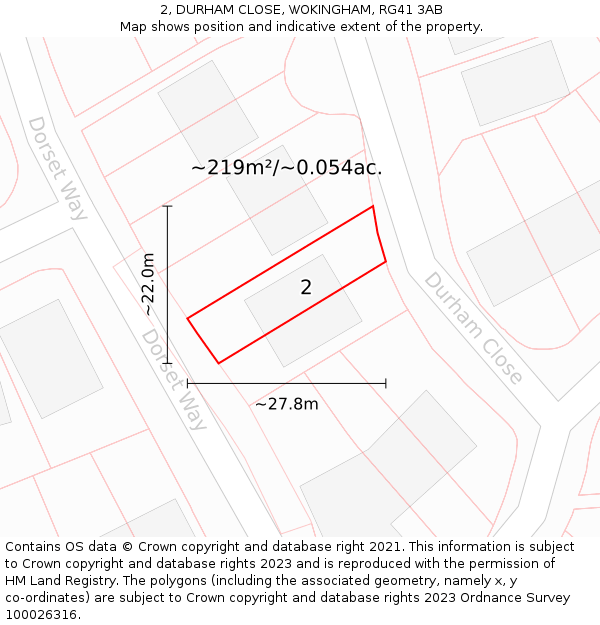 2, DURHAM CLOSE, WOKINGHAM, RG41 3AB: Plot and title map