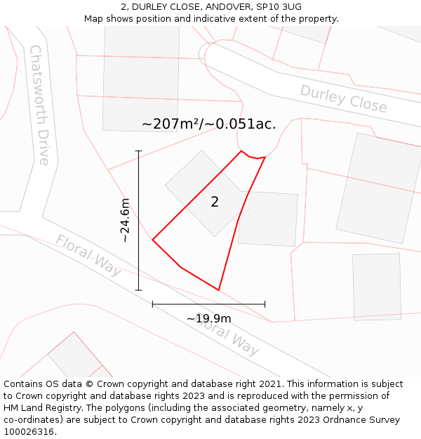 2, DURLEY CLOSE, ANDOVER, SP10 3UG: Plot and title map