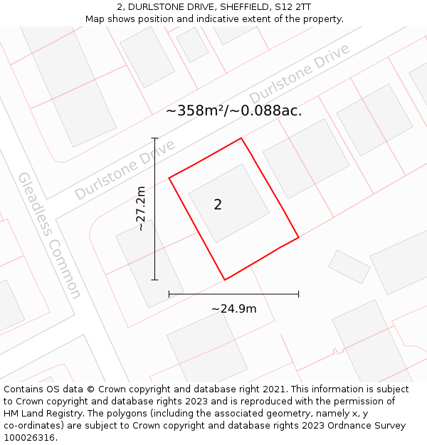 2, DURLSTONE DRIVE, SHEFFIELD, S12 2TT: Plot and title map
