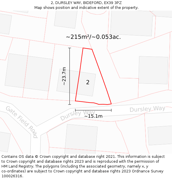 2, DURSLEY WAY, BIDEFORD, EX39 3PZ: Plot and title map