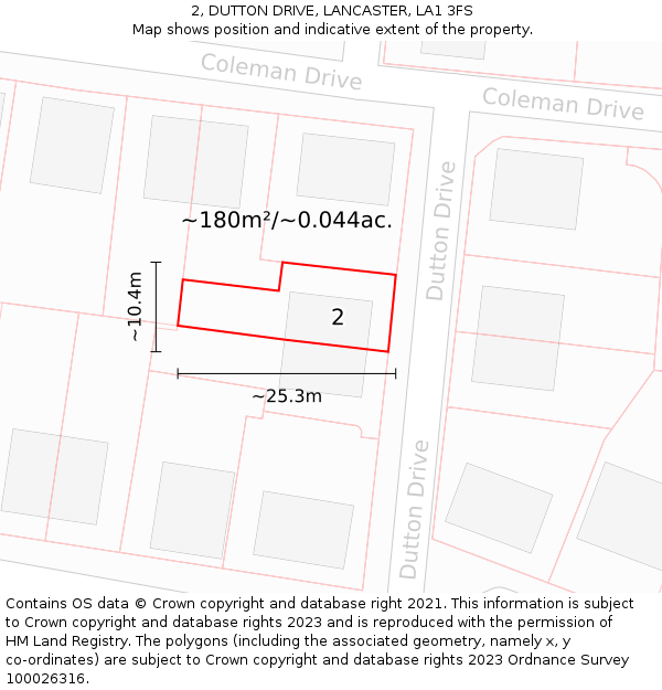 2, DUTTON DRIVE, LANCASTER, LA1 3FS: Plot and title map