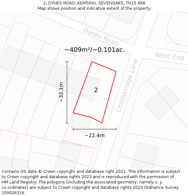 2, DYNES ROAD, KEMSING, SEVENOAKS, TN15 6RA: Plot and title map