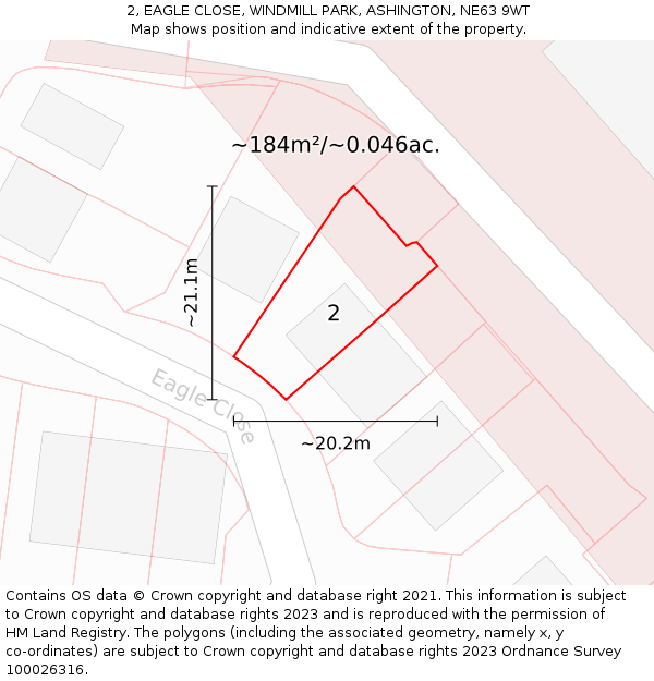 2, EAGLE CLOSE, WINDMILL PARK, ASHINGTON, NE63 9WT: Plot and title map