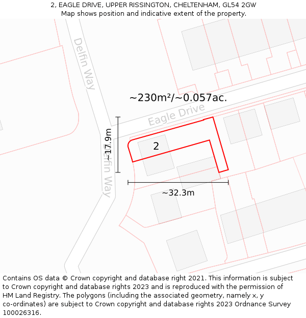 2, EAGLE DRIVE, UPPER RISSINGTON, CHELTENHAM, GL54 2GW: Plot and title map