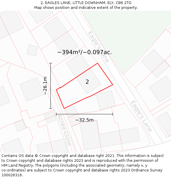 2, EAGLES LANE, LITTLE DOWNHAM, ELY, CB6 2TG: Plot and title map