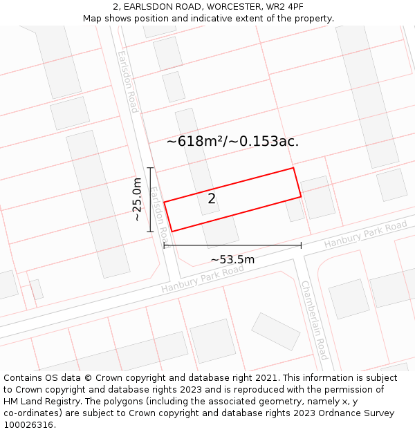 2, EARLSDON ROAD, WORCESTER, WR2 4PF: Plot and title map