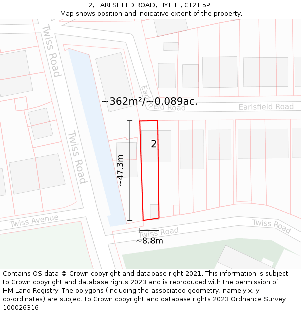 2, EARLSFIELD ROAD, HYTHE, CT21 5PE: Plot and title map