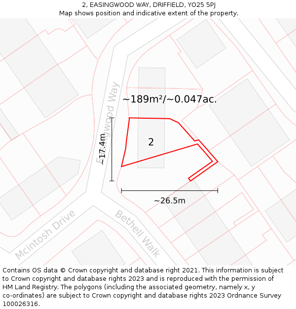 2, EASINGWOOD WAY, DRIFFIELD, YO25 5PJ: Plot and title map