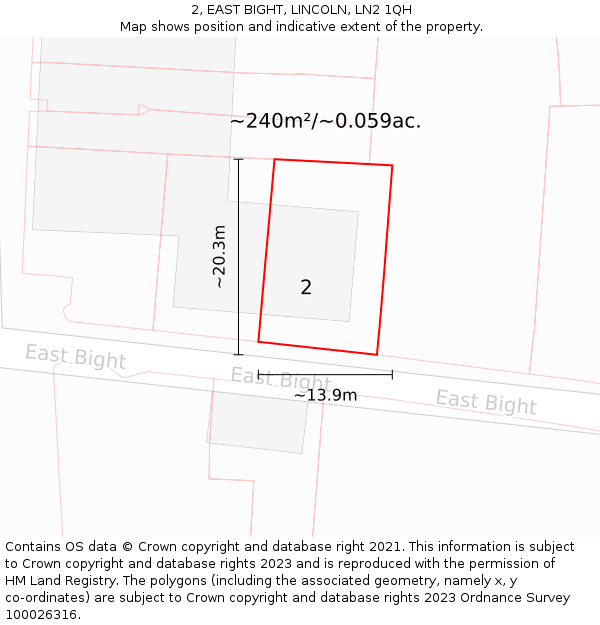 2, EAST BIGHT, LINCOLN, LN2 1QH: Plot and title map