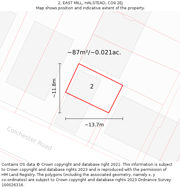 2, EAST MILL, HALSTEAD, CO9 2EJ: Plot and title map