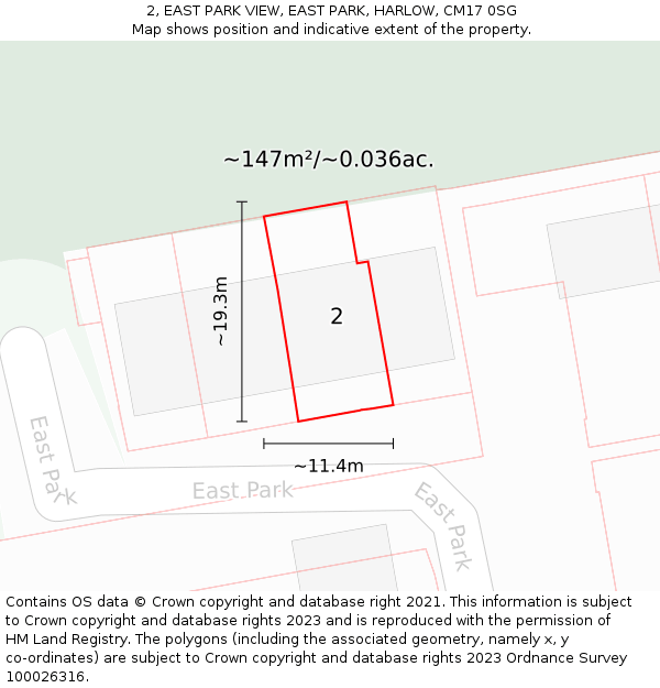 2, EAST PARK VIEW, EAST PARK, HARLOW, CM17 0SG: Plot and title map