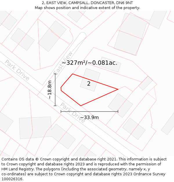 2, EAST VIEW, CAMPSALL, DONCASTER, DN6 9NT: Plot and title map