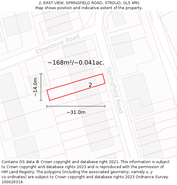 2, EAST VIEW, SPRINGFIELD ROAD, STROUD, GL5 4RN: Plot and title map