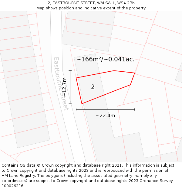2, EASTBOURNE STREET, WALSALL, WS4 2BN: Plot and title map