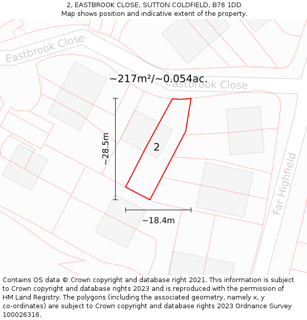2, EASTBROOK CLOSE, SUTTON COLDFIELD, B76 1DD: Plot and title map