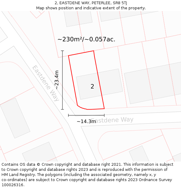 2, EASTDENE WAY, PETERLEE, SR8 5TJ: Plot and title map