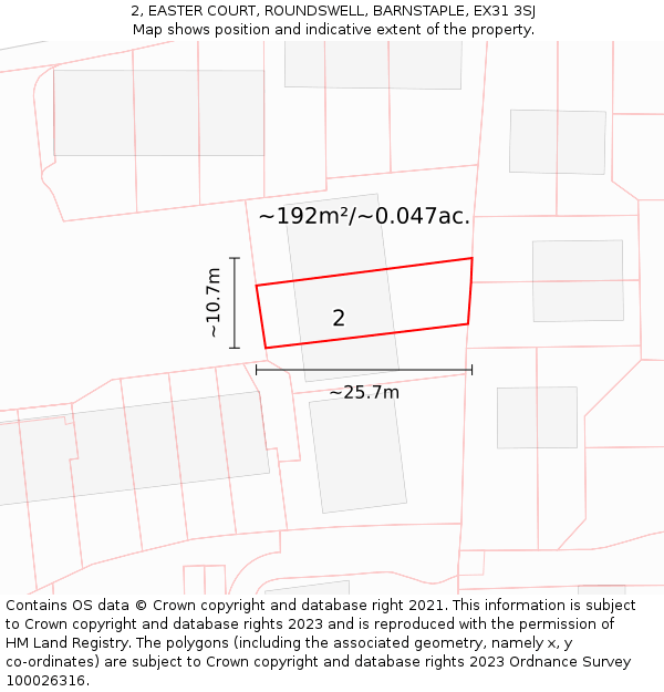 2, EASTER COURT, ROUNDSWELL, BARNSTAPLE, EX31 3SJ: Plot and title map