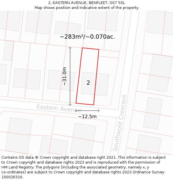 2, EASTERN AVENUE, BENFLEET, SS7 5SL: Plot and title map