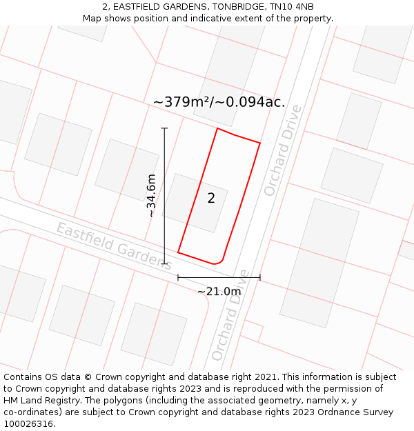 2, EASTFIELD GARDENS, TONBRIDGE, TN10 4NB: Plot and title map
