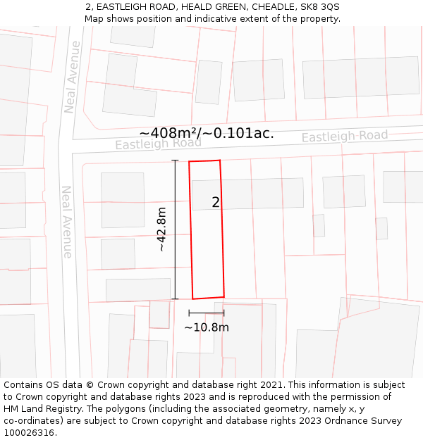 2, EASTLEIGH ROAD, HEALD GREEN, CHEADLE, SK8 3QS: Plot and title map