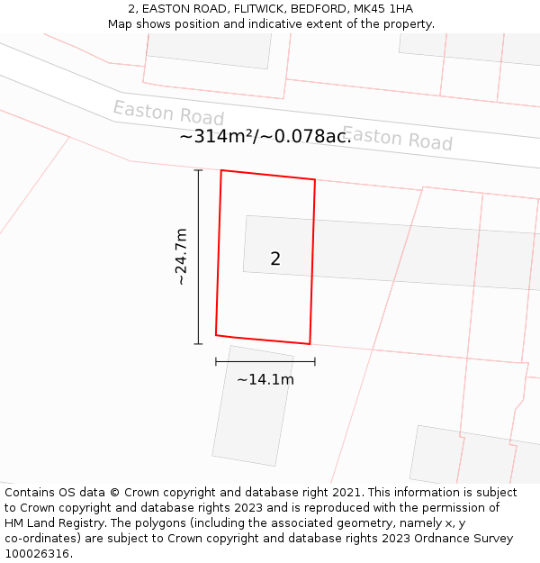 2, EASTON ROAD, FLITWICK, BEDFORD, MK45 1HA: Plot and title map