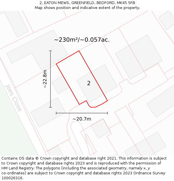 2, EATON MEWS, GREENFIELD, BEDFORD, MK45 5FB: Plot and title map