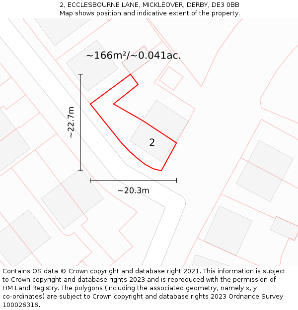 2, ECCLESBOURNE LANE, MICKLEOVER, DERBY, DE3 0BB: Plot and title map