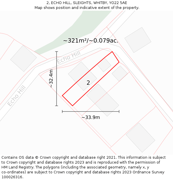 2, ECHO HILL, SLEIGHTS, WHITBY, YO22 5AE: Plot and title map