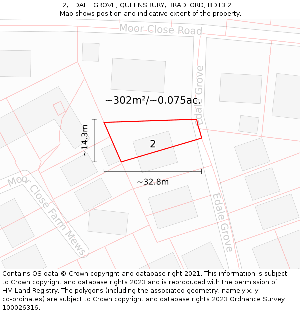 2, EDALE GROVE, QUEENSBURY, BRADFORD, BD13 2EF: Plot and title map