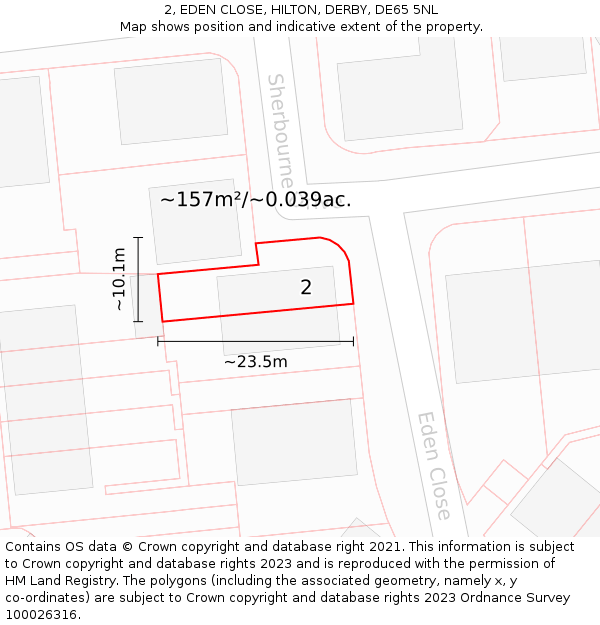 2, EDEN CLOSE, HILTON, DERBY, DE65 5NL: Plot and title map