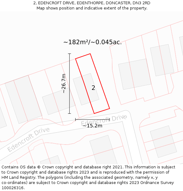 2, EDENCROFT DRIVE, EDENTHORPE, DONCASTER, DN3 2RD: Plot and title map