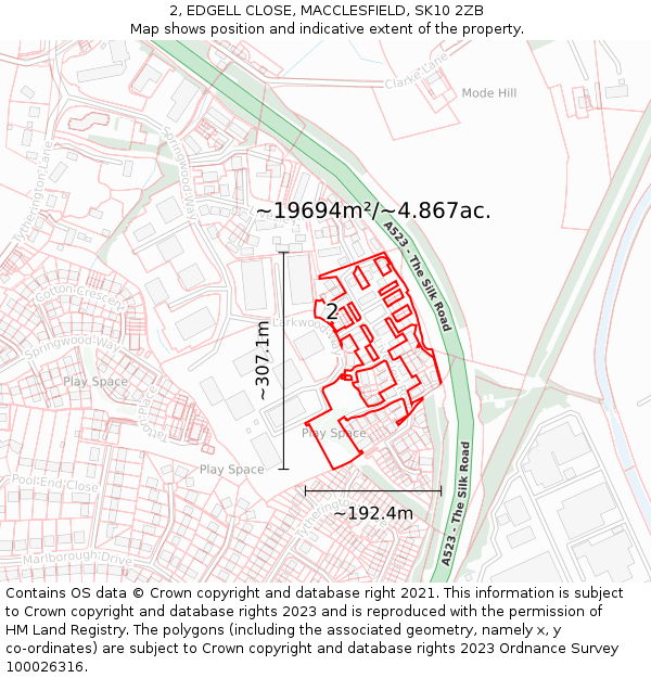 2, EDGELL CLOSE, MACCLESFIELD, SK10 2ZB: Plot and title map