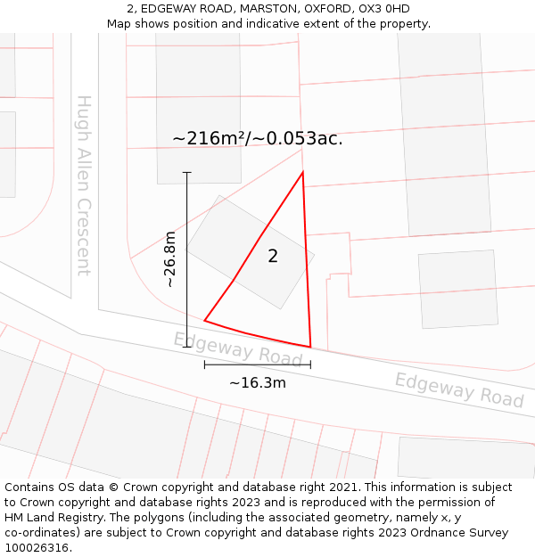 2, EDGEWAY ROAD, MARSTON, OXFORD, OX3 0HD: Plot and title map