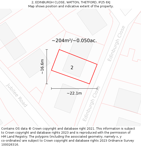 2, EDINBURGH CLOSE, WATTON, THETFORD, IP25 6XJ: Plot and title map