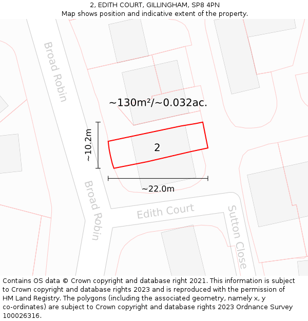 2, EDITH COURT, GILLINGHAM, SP8 4PN: Plot and title map