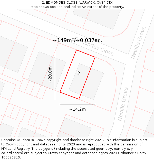 2, EDMONDES CLOSE, WARWICK, CV34 5TX: Plot and title map