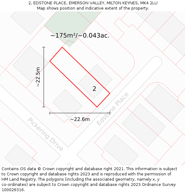 2, EDSTONE PLACE, EMERSON VALLEY, MILTON KEYNES, MK4 2LU: Plot and title map